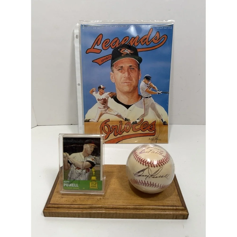Baltimore Orioles Signed 1963 Topps Boog Powell + OAL Baseball + Mag Lot